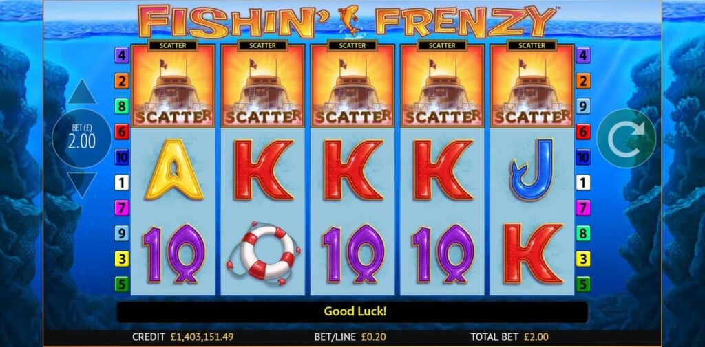 Fishing Frenzy Megaways 5 Scatter Symbols on an online slot