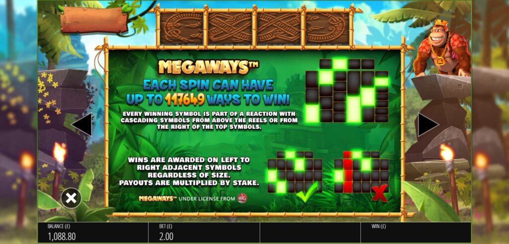 Return of the Kong Megaways Ways to wine explanation screen
