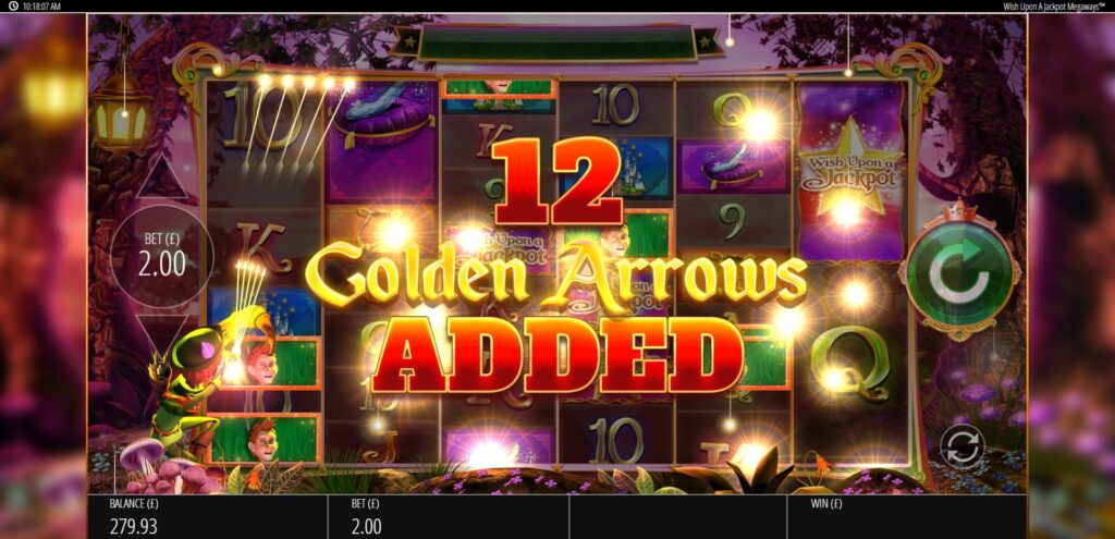 Wish Upon a Jackpot Megaways Golden Arrows Bonus Screen