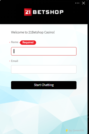 21 Bet shop Live Chat Screen